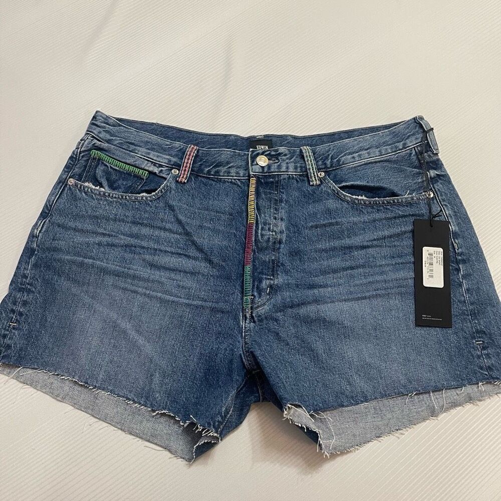 NWT Edwin Cai Short Electra Denim Cut Off Shorts Size 34 New